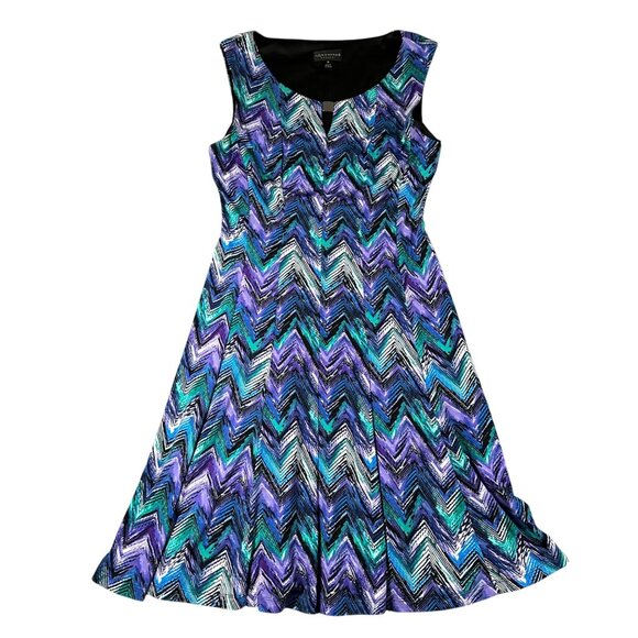 Connected Apparel 10 Blue Chevron Scoop Neck Sleeveless Pullover Sheath Dress - Picture 1 of 10